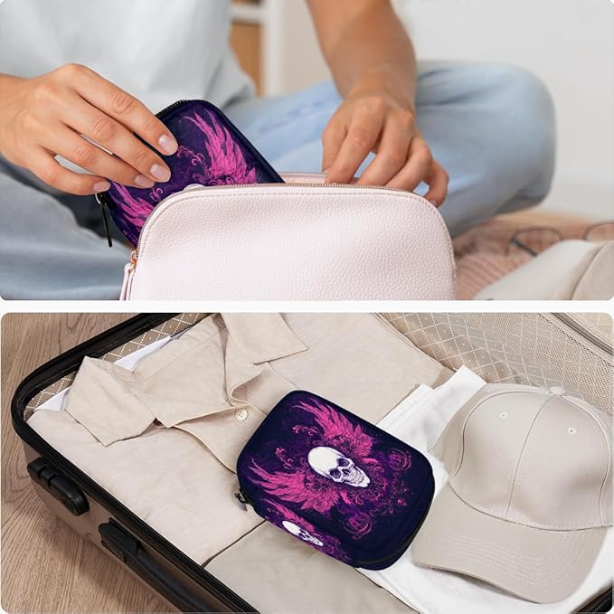 Purple Skull Cool Pill Case Travel Pill Organizer Weekly 7 Day Portable with Zipper Medicine Box Pill Case for Vitamins, Birth Control,Fish Oils,Medication, Supplements