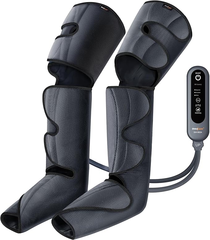 SHINE WELL Leg Compression Massager, Leg Massager for Circulation and Pain Relief, Air Compression Leg Massager with 3 Modes 3 Intensities 2 Extenders and Adjustable Wraps