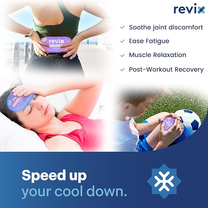 REVIX Reusable Hot and Cold Gel Ice Packs for Injuries with Cloth Cover, 5-Piece Cold Packs with Adjustable Strap for Kids Boo Boo, Sports, Breastfeeding, Wisdom Teeth, Purple