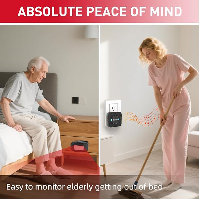 CallToU Wireless Motion Sensor Alarm Indoor Motion Detector Alarm Bed Alarms for Elderly Dementia Patients, Motion Sensor Door Chime for Business/Home/Office/Store with 500FT Range 5 Adjustable Volume