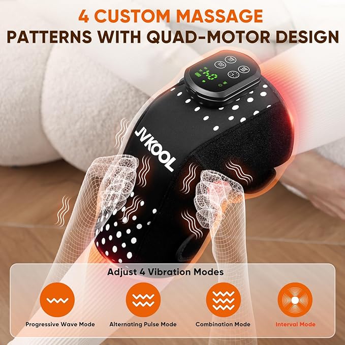Infrared Red Light Therapy for Knee Massager: Rechargeable 660nm & 850nm Heating Pad with 4D Vibration Knee Massager for Jonit Pain Relief - Christmas Birthday Gifts for Women Men Dad Mom(Black)
