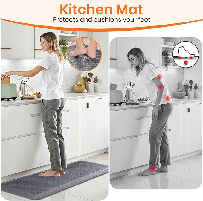 4/5 Inch Extra Thick Kitchen Mats for Floor,Non Slip Anti Fatigue Kitchen Rugs,Waterproof Stain Resistant Sink Mat,Cushioned Standing and Comfort Mats for Office (17"x47" Grey)