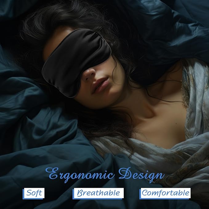 BBTO 8 Pcs Sleep Mask, Silk Eye Mask for Sleeping with Adjustable Strap, Blackout Sleeping Eye Blindfold Soft Silk Mask for Men Women Adults (Black)