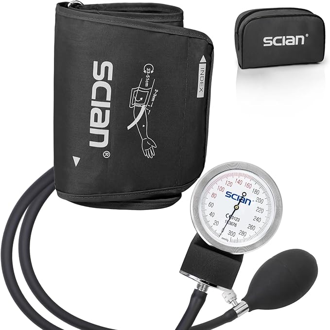 SCIAN Manual Blood Pressure Cuff - Aneroid Sphygmomanometer with European Cuff 12.6-20.8" and D-Ring, Come with Carrying Bag for Nurse Doctor Senior Adult, Black-Large Cuff