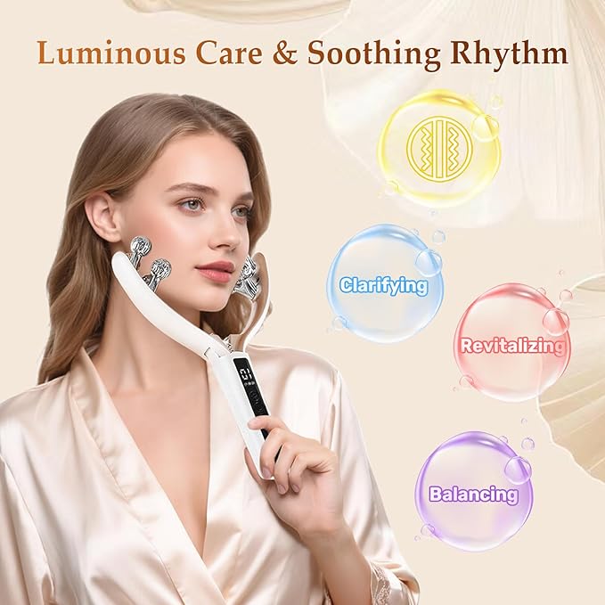 SZMDLX Microcurrent Facial Massager with LCD Screen, Electric Face Roller for Lifting & Toning, EMS Skin Tightening Device for Puffiness & Fine Lines, USB Rechargeable V-Shape Tool