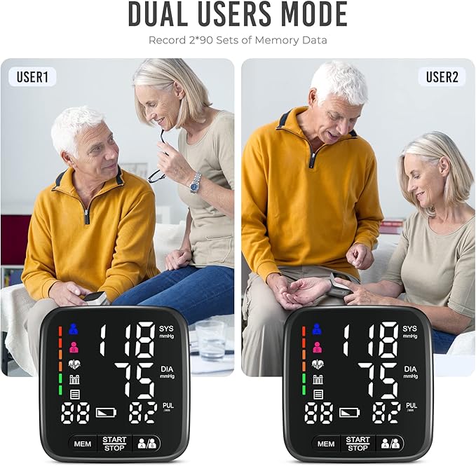 Wrist Blood Pressure Monitor, Tovendor Home Automatic Blood Pressure Cuff Wrist with 2 AAA Battery and Portable Carrying Case, 2 * 90 Reading Memory Dual Users Mode