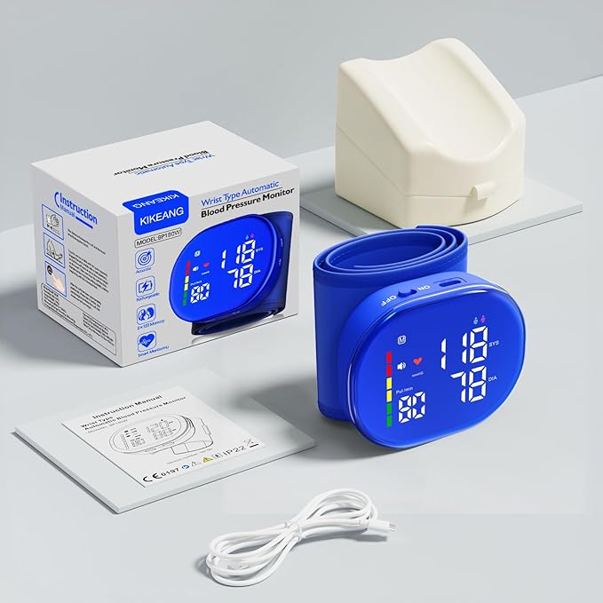 Rechargeable Wrist Blood Pressure Monitor for Home Use, Automatic BP Machine with LED Display, Dual Users ×120 Memory, One-Button Operation & Adjustable Cuff, Portable Carrying Case Included