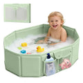 Toddler Bathtub for Shower (12M-5Y) – Large Collapsible Portable Tub Converts Shower Stall to Bath – Sturdy, Non-Slip with Mesh Storage Pocket & Fast Drain for Kids & Small Bathroom
