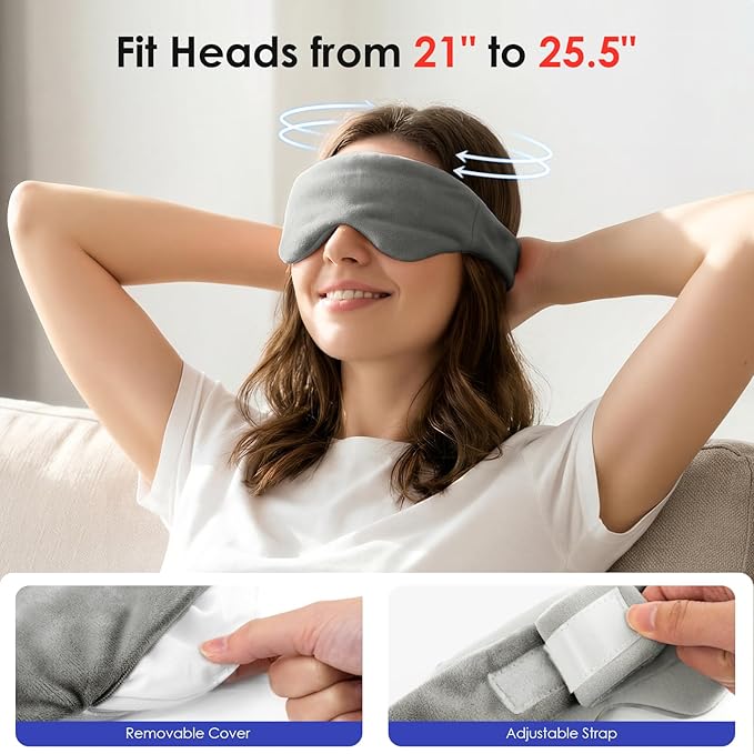Akakios Heated Eye Mask for Dry Eyes, Microwavable Moist Heat Eye Masks Warm Compress for Dark Circles and Puffiness, Relief Stye Treatment, with Washable Cover(Gray)