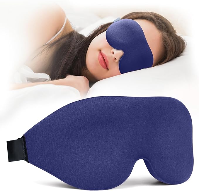 Sleep Mask for Side and Back Sleeper, Super Soft Relaxing Eye Mask for Sleeping Padded with Memory Foam, 100% Light Blocking Blindfold (Black & Blue)