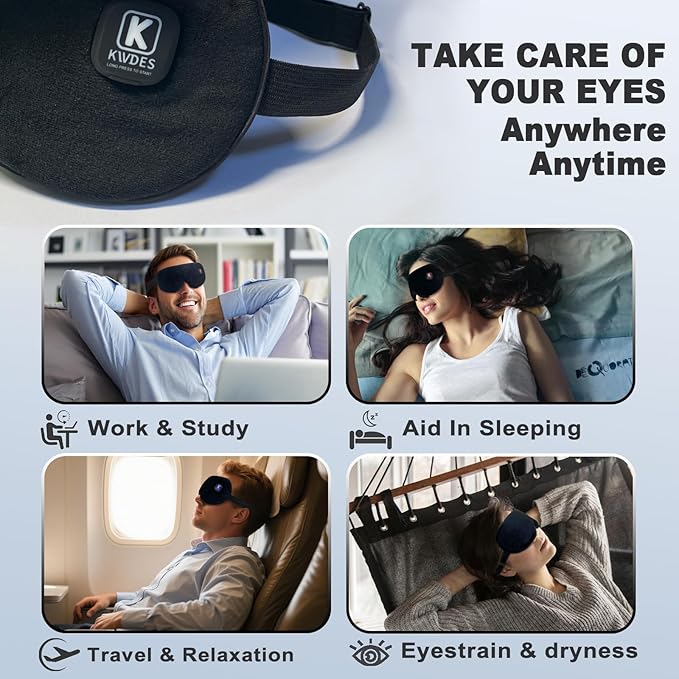 Cordless Heated Eye Mask for Dry Eyes, Electric USB Warm Eye Compress for Blepharitis & Styes,Rechargeable with Adjustable Strap,3-Level Temperature, 30Mins Auto-Off Sleep,Travel and Gifts