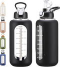 64 oz Glass Water Bolttles with Straw Half Gallon Large Motivational Water Bottle with Time Marker Sports Water Bottles with Silicone Sleeve and Handle Lid Water Jug for Gym Workout