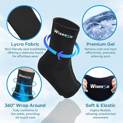 Ankle Ice Pack Wrap, Achilles Tendonitis Brace for Hot & Cold Compress, Resuable Ankle Ice Pack for Injuries, Swelling, Plantar Fasciitis, Sprained, Pain Relief (Black, 1 Pack)