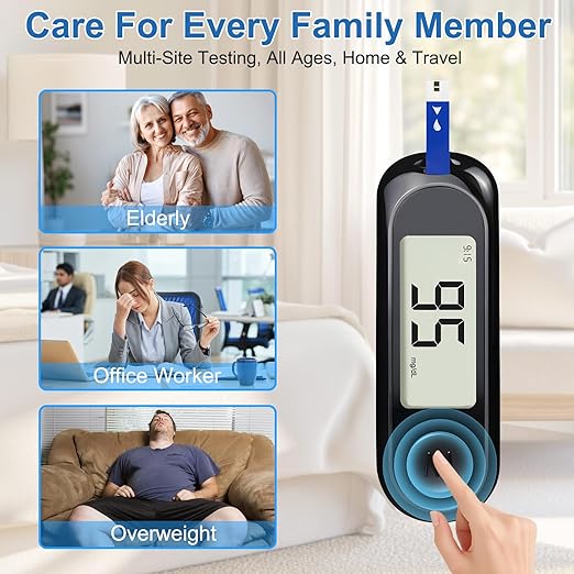 Blood Sugar Monitor,Glucose Monitor Kit with 50 Test Strips & 50 Lancets for Diabetes Testing, Blood Glucose Meter with Auto Eject, No Coding & Large LCD for Seniors