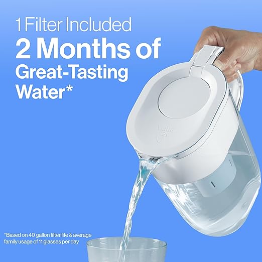 Brita Large Water Filter Pitcher for Tap and Drinking Water with SmartLight Change Indicator, Includes 1 Standard Filter, BPA-Free, Lasts 2 Months, 10-Cup Capacity, Bright White