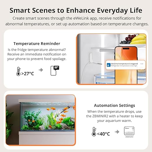 SONOFF SNZB-02LD Zigbee Waterproof Temperature Sensor with 1.5M Stainless Steel Probe, LCD Display, -40~115°C Range, APP Monitoring, Magnetic Mount, Works with Zigbee Hub