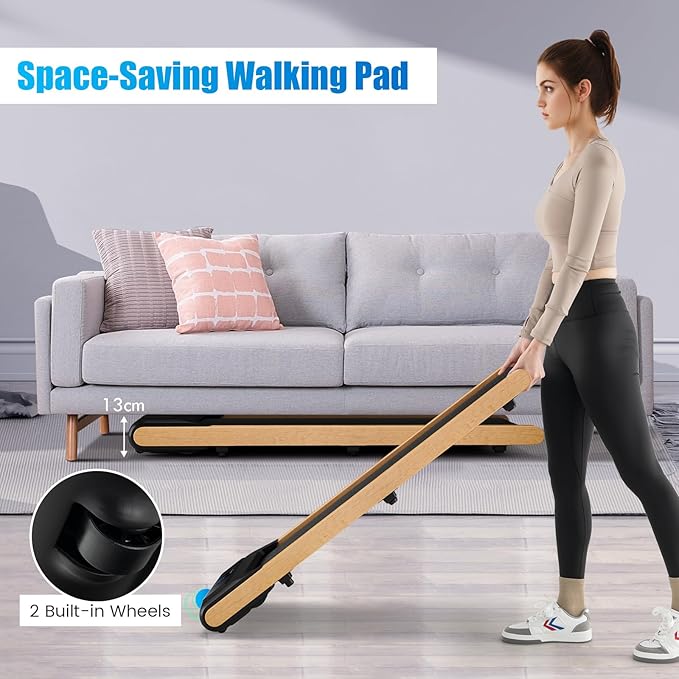 GYMAX Walking Pad, 2.25HP Under Desk Treadmill w/Smart App Control, LED Display & 7-Layer Running Belt, 0.6-3.8 MPH Compact Mini Treadmill for Office & Home, Portable Pad for Small Space