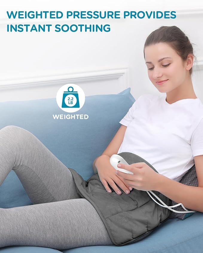 Comfytemp Weighted Heating Pad for Period & Back, 2.2lb Extra Large Menstrual Heated Pad, 12" x 24" XL Electric Heat Pad with 9 Heat Level & 11 timers auto-off for Neck Shoulder Leg Knee Abdomen, Gray