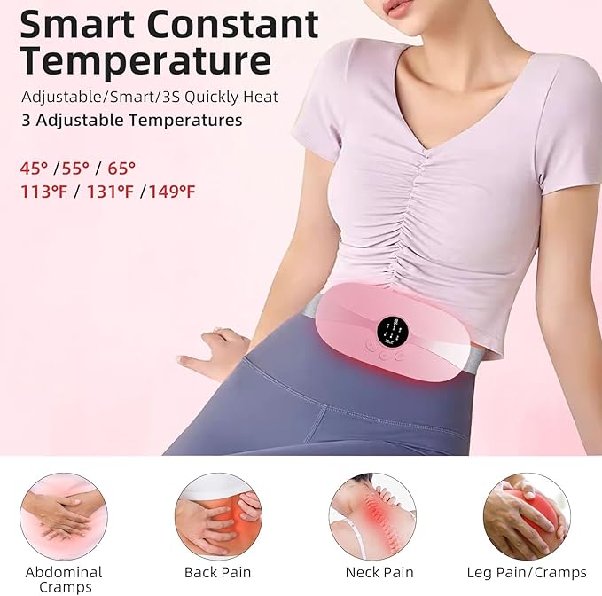 Portable Heating Pad for Period Cramps, Cordless Menstrual Heating Pad with 3 Heat Levels and 3 Vibration Massage Modes, for Period Pain for Her, Women and Girls (Light Pink)