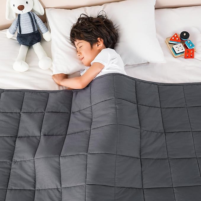 Sivio Weighted Blanket - All-Natural 100% Cotton Weighted Blanket 7 lbs 41 x 60 inches, Breathable Cooling Soft Cotton Throw Blanket for Calm Sleeping for Home and School Nap, Dark Grey