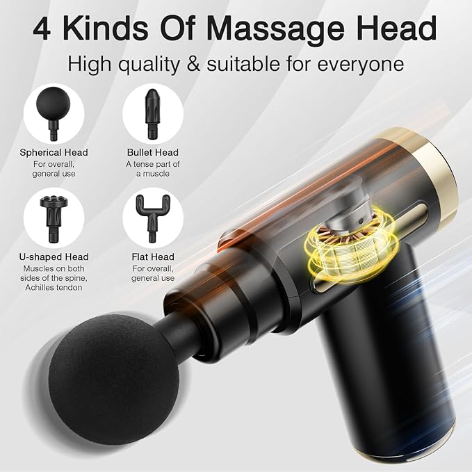 cotsoco Mini Handheld Massage Gun, Deep Tissue with 6 Speeds, Cordless Muscle Massager with 4 Heads,Type-C Charging, Travel Size, Best Gifts