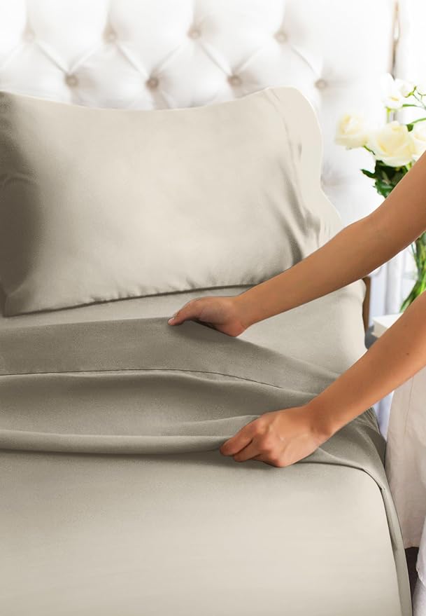 Twin Size 3 Piece Sheet Set - Extra Soft, Breathable And Cooling Sheets - Hotel Luxury Durable Bed Sheets for Women & Men - Deep Pockets, Easy-Fit & Wrinkle-Free Sheets - Taupe Oeko-Tex Bed Sheet Set