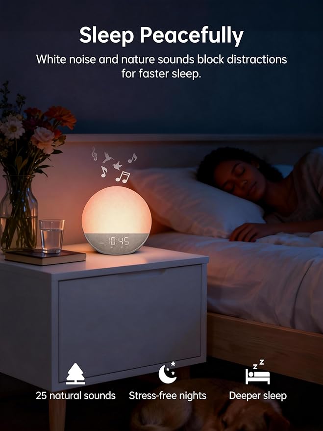 Sunrise Alarm Clock with Sound Machine: Gentle Wake Up Light & 7 Alarm Sounds for Bedroom - 3 Wake-Up Modes & 32 Volume Levels for Stress-Free Morning Putty