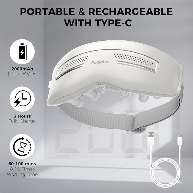 Eye Massager with Heat and Cooling, 12 Vibrators, 4 Massage Modes, 3 Temp Settings, Rechargeable Bluetooth Music, Gifts for Women/Men,Smart Sleep Mask for Relax, Reduce Strain