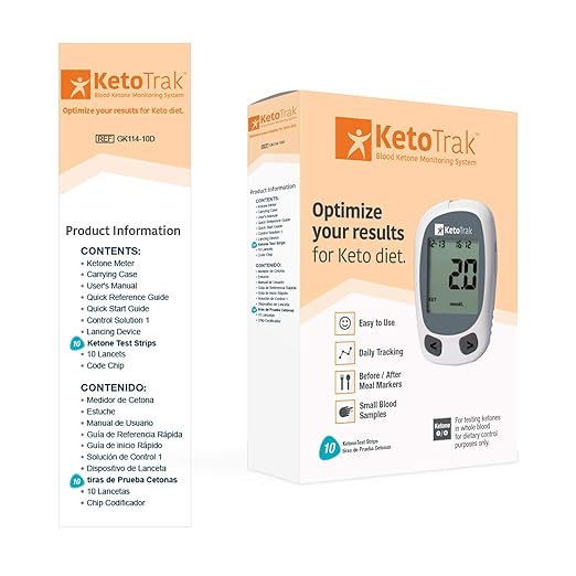 KetoTrak Blood Ketone Testing Kit, 1 Meter, 10 Ketone Strips, 1 Lancing Device, 10 Lancets, Optimize Your Result for Keto Diet by KetoTrak