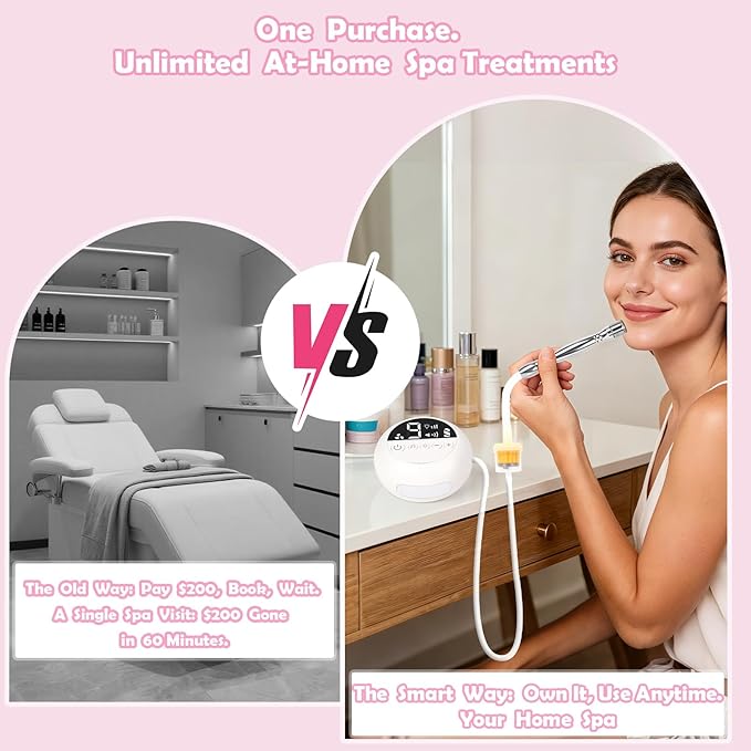 Pro Cordless Microdermabrasion Machine, Beauty Star Portable Facial Pore Vacuum Tool for Blackhead Removal, Glowing Skin, 3 Diamond Tips & 9-Setting Suction, Home and Salon Use