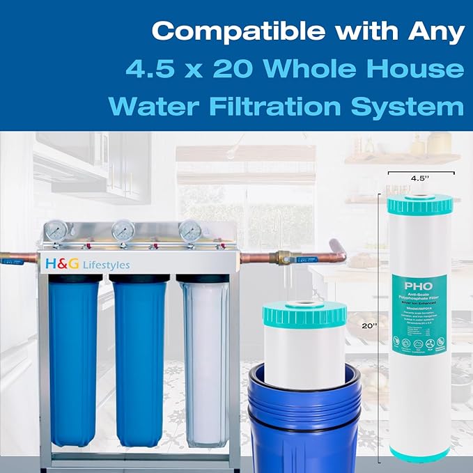 H&G Lifestyles Water Descaler Cartridge,Replacement for 20 x 4.5 Whole House Water Filtration System, Anti-Scale Filter,Polyphosphate Inhibitor Filter,Compatible with 20 Inches Filter Housing