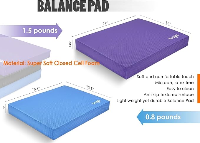 Yes4All Balance Pad, Nonslip TPE Foam Balance Pad with Upgraded Sizes - L, XL, XXL Balance Mat for Fitness, Yoga & Stability Training - Multicolor Options