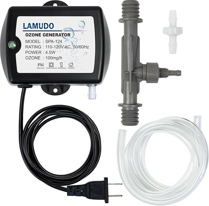 Ozone Generator for Cold Plunge with Venturi Injector, SPA-124 SPA Ozonator Kit for Hot tubs and Swim Spas, 100mg/h Mini Ozone Generator(NEMA 1-15 Plug)
