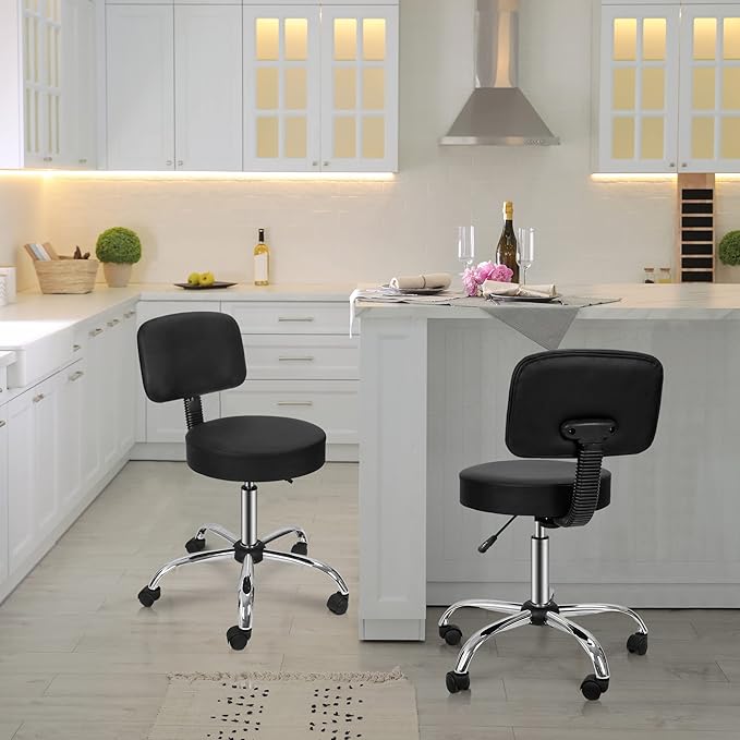 ZenStyle Height Adjustable Swivel Salon Stool Spa Drafting Salon Tattoo Work Office Massage Stools with Backrest,Black