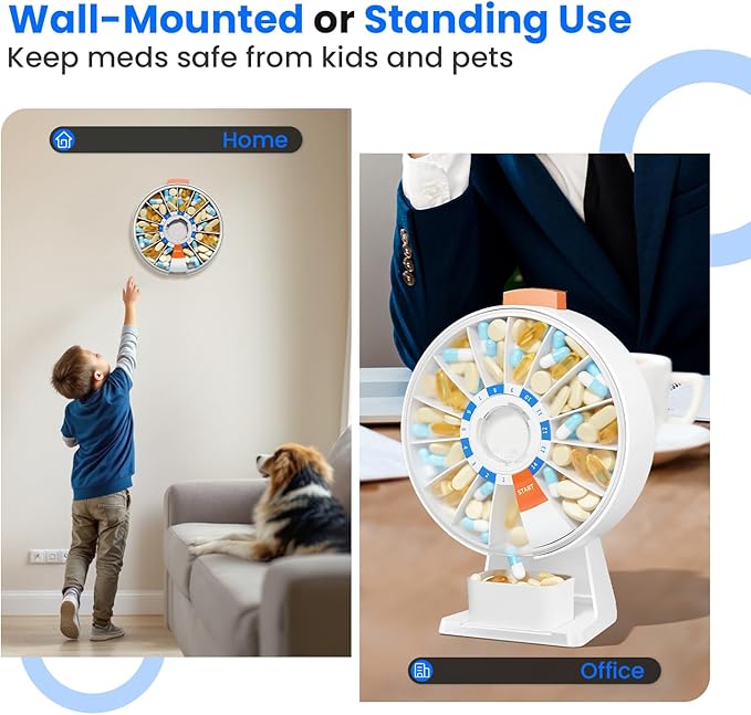 Odaro Large Pill Dispenser, Weekly Pill Organizer 7 Day Am Pm / 14 Day Pill Box, Daily Medicine Pill Organizer with Wall-Mounted or Standing Use for Vitamin, Supplement, Medicine - White