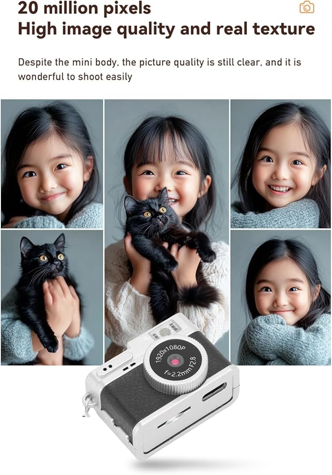 Zunate Mini Keychain Camera 1080P FHD with 32GB Card, Retro Digital Camera with 0.96 Inch Color Screen, 6 Filters, LED Flash, Portable Vintage Video Recorder for Travel Study Kids Gift (Black)