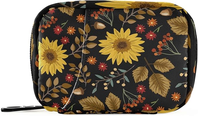 xigua Sunflower Pill Case 7-Day Travel Pill Organizer Box with Zipper Closure for Vitamins, Medication and Supplements