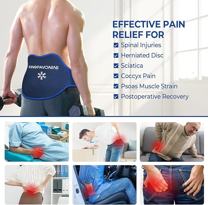 KingPavonini Extra Large Ice Pack for Back Pain Relief with Extension Strap, 2 Pack Reusable Lower Back Gel Ice Pack Wrap for Lumbar Surgery, Sciatica, Herniated Disc, Coccyx Pain, Cold/Hot Therapy