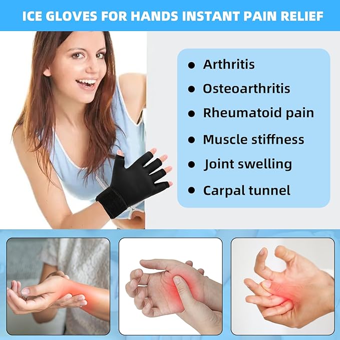 2pcs Finger Arthritis Compression Hand Ice Pack Gloves for Pain Relief, Adjustable Wrist Ice Pack for Hot & Cold Therapies, Reusable Finger Ice Gloves Sleeve for Tendinitis, Carpal Tunnel