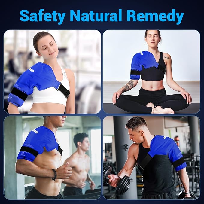 Comfytemp Shoulder Ice Pack Wrap Rotator Cuff Therapy, Gel Ice Packs for Injuries Reusable, Hot Cold Compress Shoulder Brace for Pain Relief, Recovery Items (Large/X-Large), Dark Blue