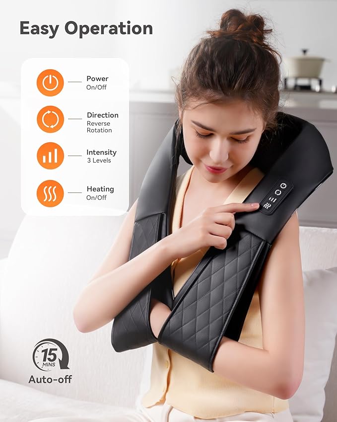 Shiatsu Neck and Back Massager, Corded Electric Neck Massager with Heat for Pain Relief Deep Tissue 4D Kneading Shoulder Massager Pillow for Whole Body Relaxation, Gifts for Mom Dad Friends