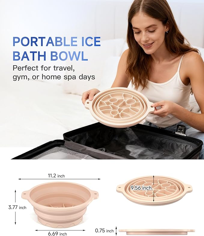 Face Bowl for Ice with Built-in Ice Tray – Collapsible Silicone Facial Ice Bath Bowl for Cold Plunge Therapy, Skin Tightening & Acne Relief – Portable Spa Tool for Home & Travel (White)