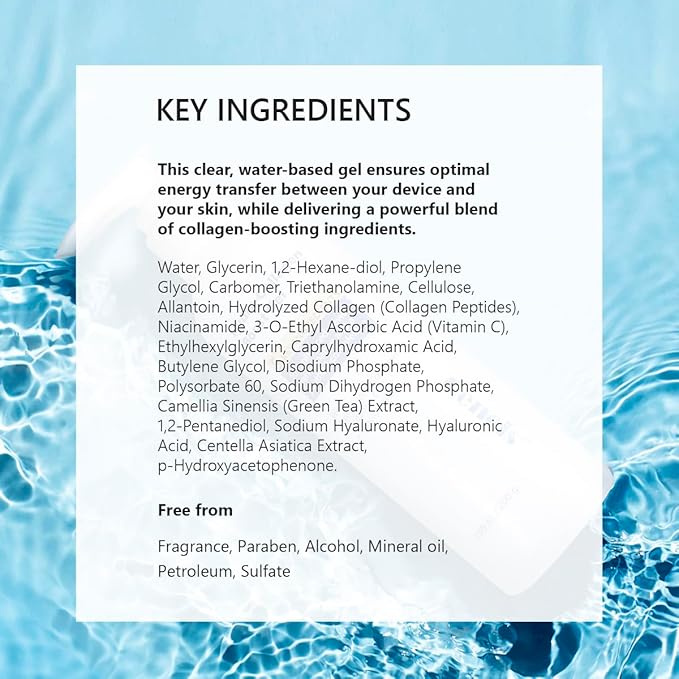 Hydro-Collagen Boost Gel, Conductive Gel with Hydrolyzed Collagen, Niacinamide & Hyaluronic Acid, for Microcurrent & Radio Frequency Facial Treatments, Fragrance-Free, Paraben-Free, 7.05 oz
