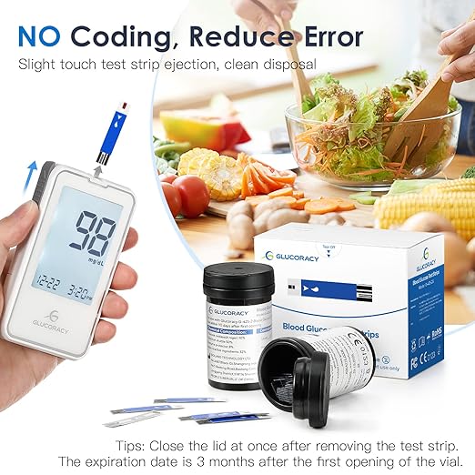 Glucoracy G-425-2 Blood Glucose Monitor Kit, 50 Test Strips and 50 Lancets, Blood Sugar Test Kit with Lancing Device, Diabetes Testing Kit No Coding,Glucose Meter for Home Use