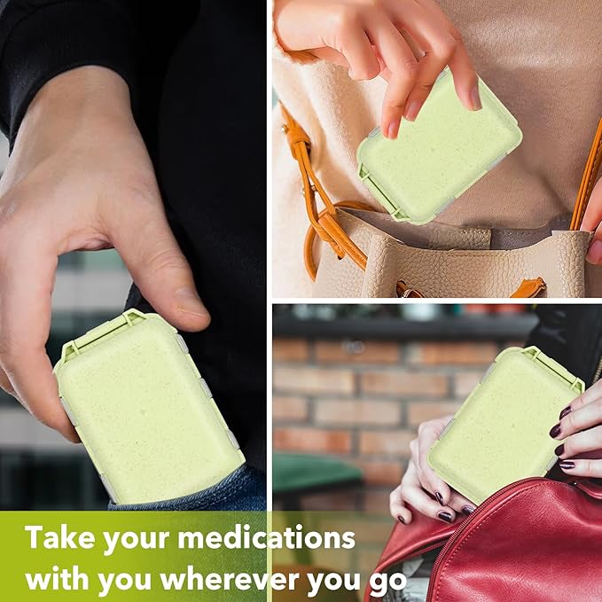 Travel Pill Organizer with Medicine Labels, 10 Compartments Travel Medicine Organizer Daily Small Pill Container Travel Pill Box Purse Pill Case (Yellow, 189 Lables)