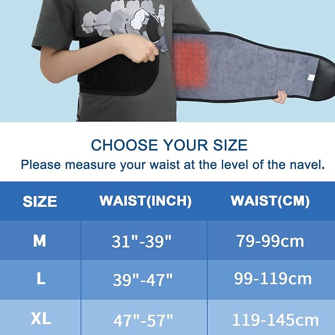 Lower Back Massager Belt with Red Light Heating Therapy, Cordless Heating Pad for Back, Rechargeable 5000 mAh Battery, Heated Back Brace Warmer Belt for Back Pain Relief,M