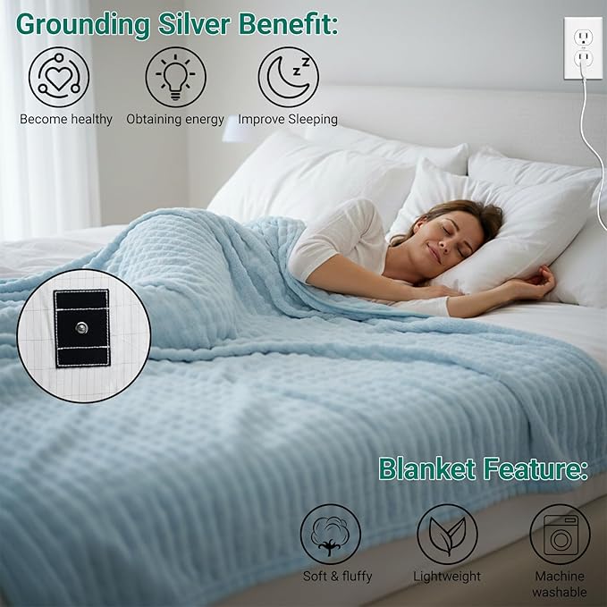 Grounding Blanket Grounding Sheets Queen, Grounding Throw for Improved Sleep, Relieving Pain,Conductive Grounded Mat for Bed with Grounding Wire (Sky Blue, Baby)