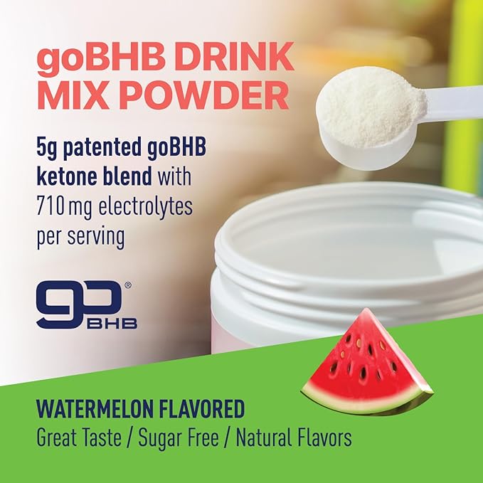 Real Ketones BHB Exogenous Ketones Energy Powder Sugar Free Electrolyte Powder with 4 Main Fasting Electrolytes & Hydrating Patented BHB Ketones for Energy & Focus (Watermelon, 30 Servings)