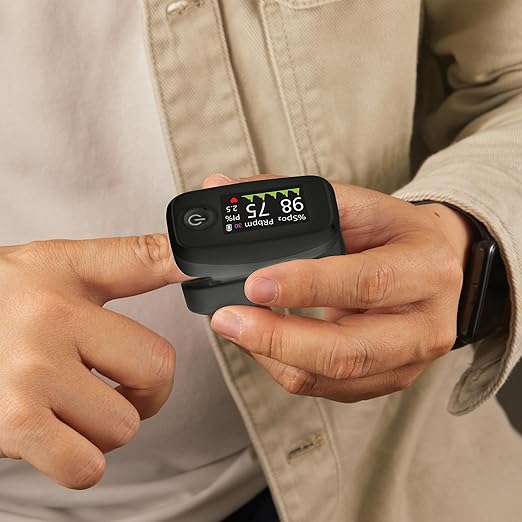 Pulse Oximeter Fingertip, Black, Blood Oxygen Saturation Monitor with TFT Display, SpO2 and Heart Rate Measurement Device