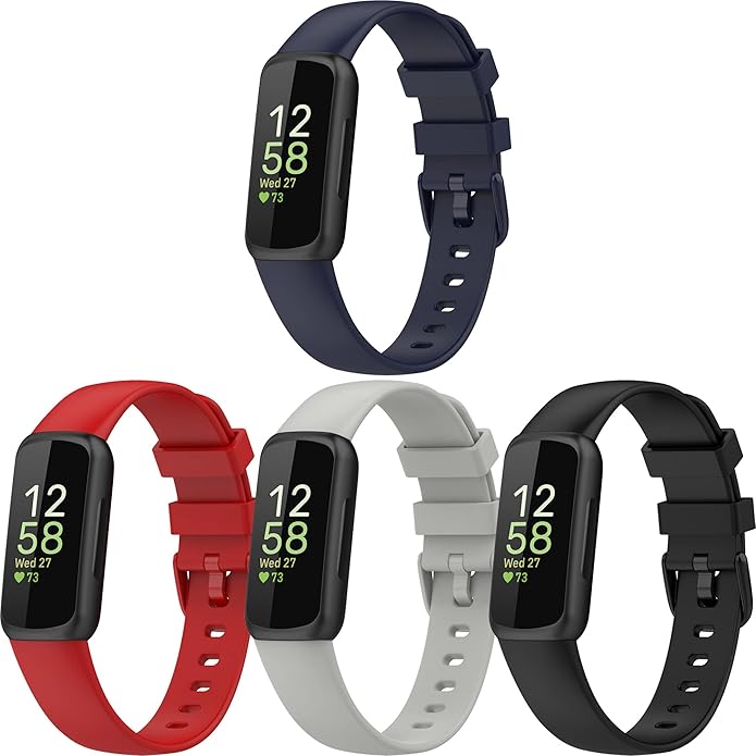 (4 Pack) Bands Straps Intended for Fitbit Inspire 3 Health & Fitness Tracker, Colorful Comfortable Flexible Silicone Band Rubber Strap Wristbands Sports Accessories for Inspire 3